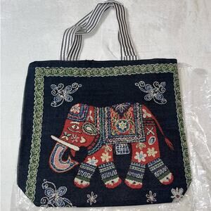 Knitted Canvas Elephant Tote Bag Vintage Embroidery Knitted Shoulder Bag Tote